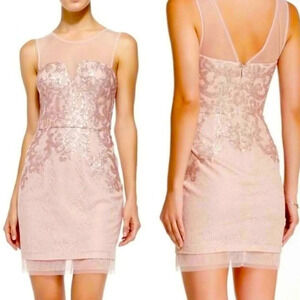 NWT BCBGmaxazria Abigail pink sequin cocktail mini dress mesh